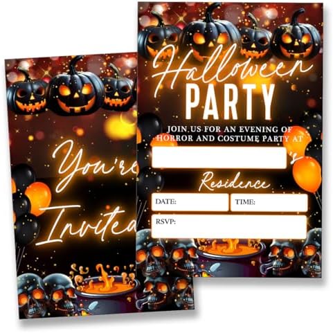 Halloween Animated Skull Pumpkin Party Invitations 20 Cards with Envelopes