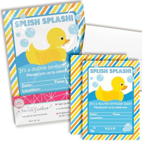 Little Rubber Duckie Birthday Invitations 20 Pack
