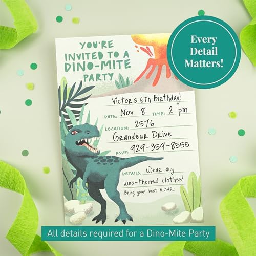 Rileys Co 50-Pack Dinosaur Party Invitations for Kids