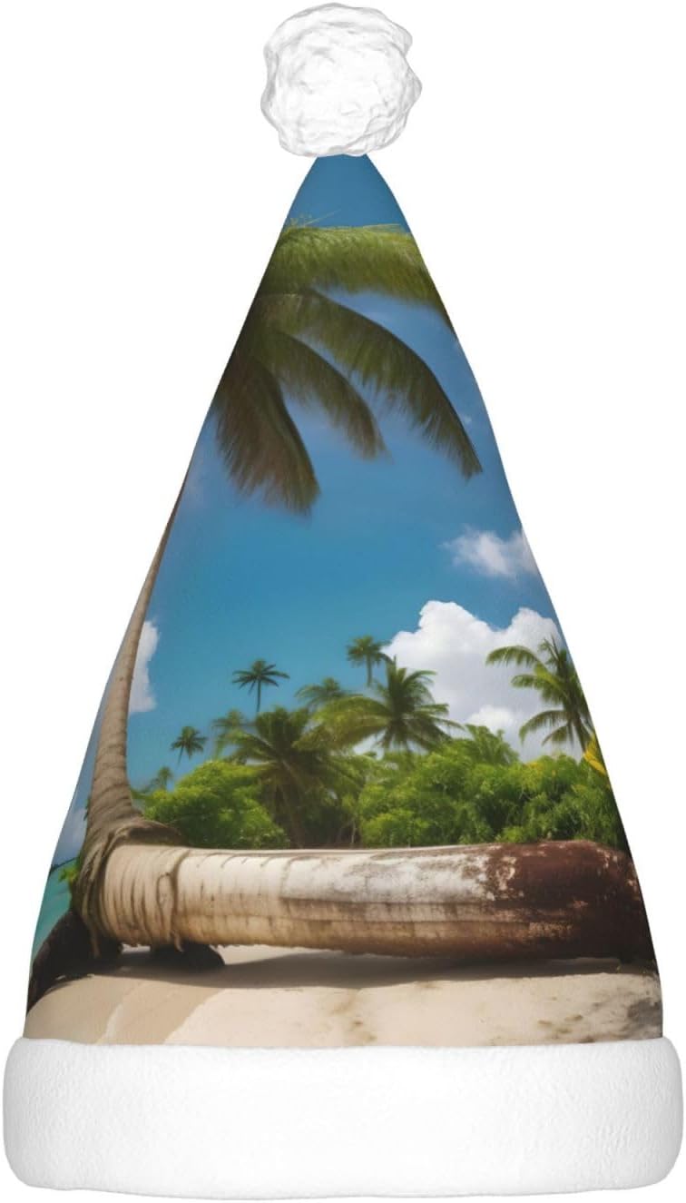 Two Palm Tree Tropical Print LED Santa Hat for Christmas New Year