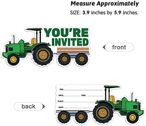 15 Sheet Green Tractor Party Invitation Set
