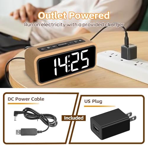 Netzu Wooden Alarm Clock with 5 Volumes and 12 Ringtones