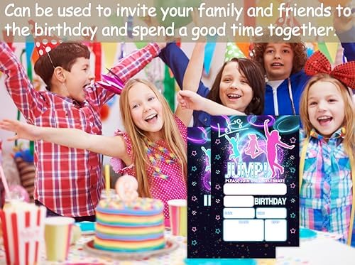 Neon Glow Jump Birthday Invitations With Envelopes