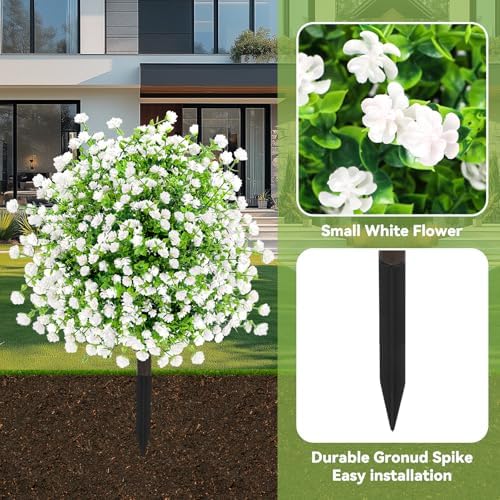 2 Pack Artificial Boxwood Topiary Trees with UV Resistant Ground Spikes