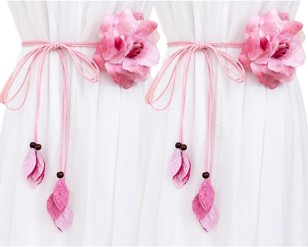 2 Pcs Pink Country Style Flower Curtain Tiebacks