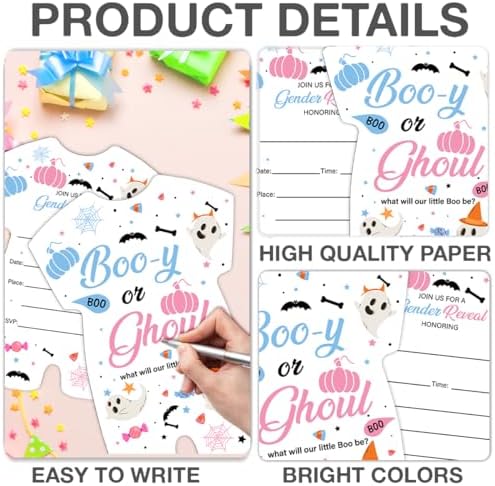 Halloween Gender Reveal Invitations Boo or Ghoul Shaped Set of 20