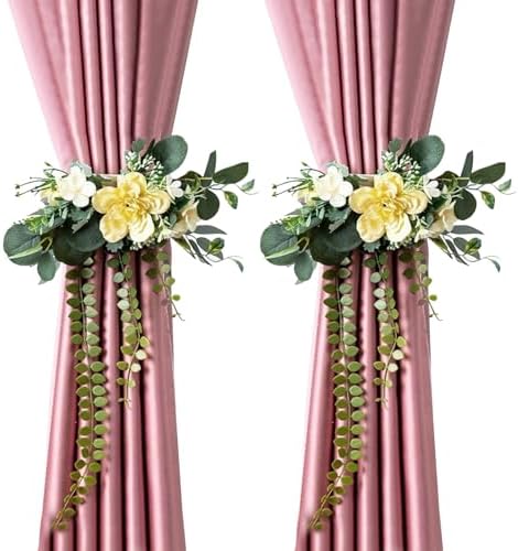 2 Pack Artificial Flower Curtain Tiebacks Rose Design Yellow