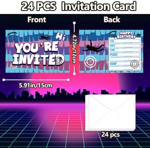 Hipoxa 24 Pcs Gaming Birthday Invites for Boys with Llama Design