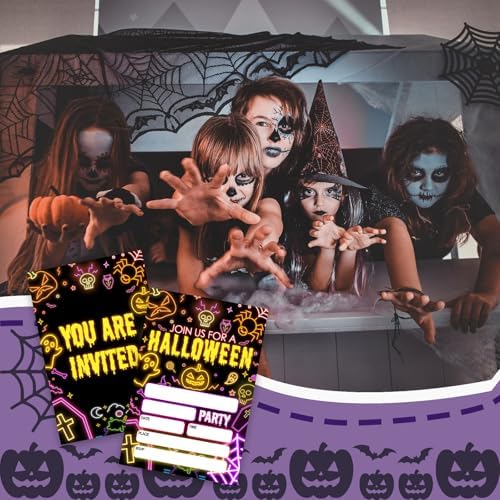 4 x 6 Laser Halloween Party Invitations Neon Style