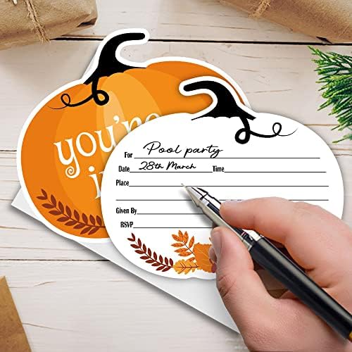 Haizct Halloween Pumpkin Fill-In Invitations 15 Pack