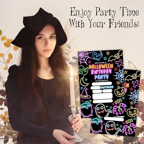 Nuckxy Halloween Birthday Neon Invitation Cards Set