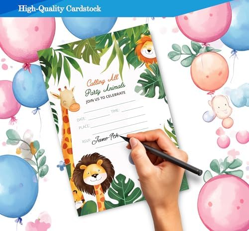 Cute Jungle Animals Birthday Invitations for Boys 4x6 30 Sets