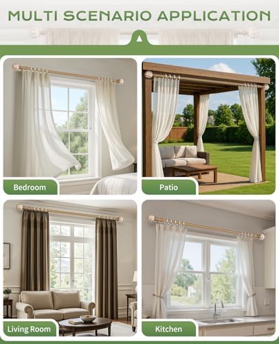 KVEEO Decorative Wood Grain Curtain Rods 36-88 Inch Adjustable