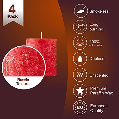 SPAAS Rustic Red Pillar Candles Set of 4