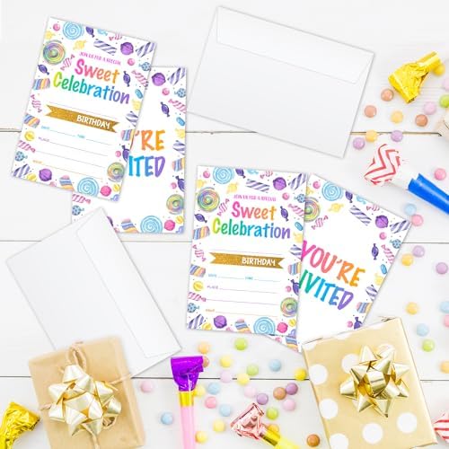 Sweet Candy Birthday Invitations Set of 20 with Envelopes