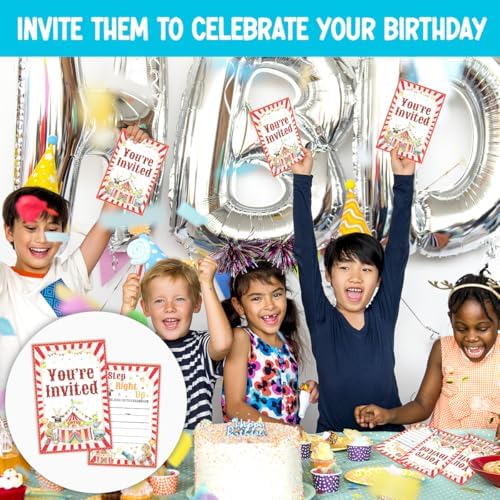Carnival Birthday Party Invitations with Envelopes