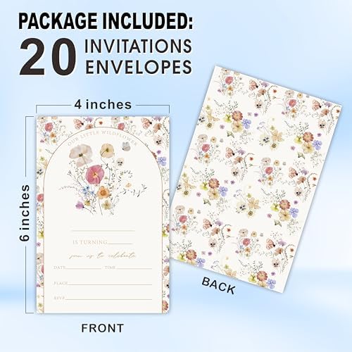Little Wild Flower Birthday Invitations With Envelopes A15