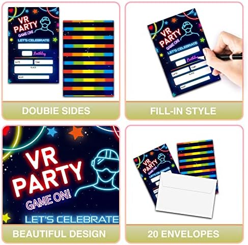 Gaming Birthday Invites with Neon Glow - 20 Pack