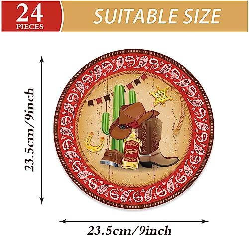 24Pcs 9 Inch Cowboy Western Paper Plates Set