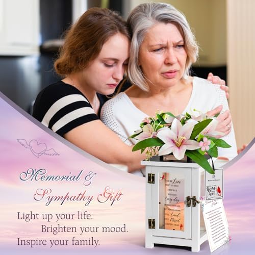 Sympathy Candle Lantern with Lily Flowers for Loss of Loved One