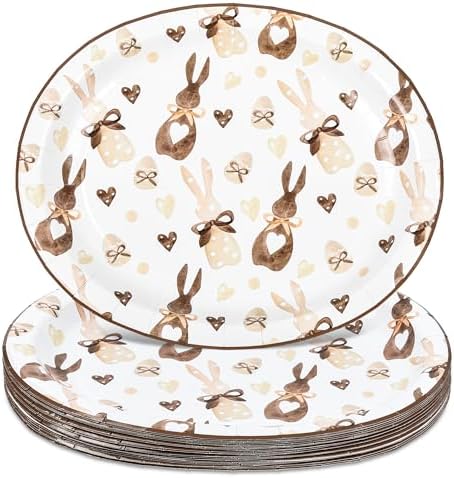 25 Pcs Easter Bunny Oval Paper Plates 10x12 Inch