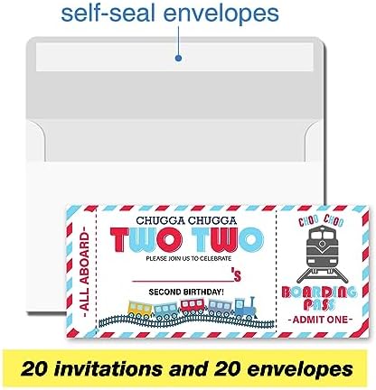 VAHATAN 2nd Birthday Train Ticket Invitations 20 Pack with Envelopes