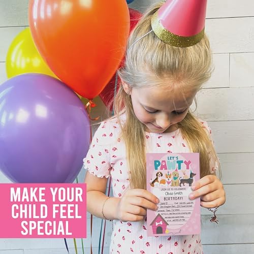 Hadley Designs 15 Dog Themed Birthday Invitations for Girls