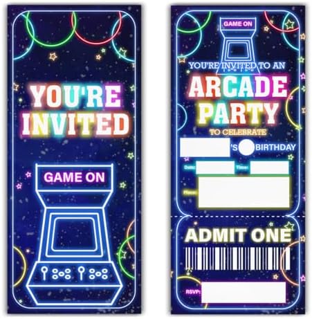 Arcade Party Invitations Set of 20 with Envelopes
