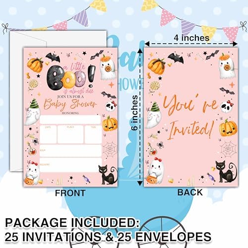 Baby Shower Invitations 4x6 A Little Boo Gender Reveal Party Cards 25 Pieces