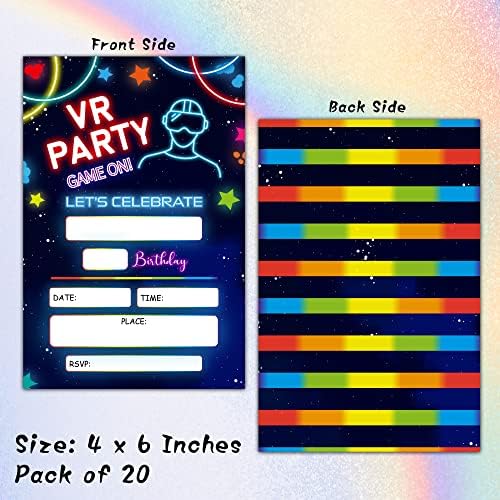 Gaming Birthday Invites with Neon Glow - 20 Pack