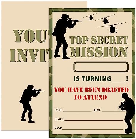 Camo Military Birthday Invitations Set with Envelopes 4x6