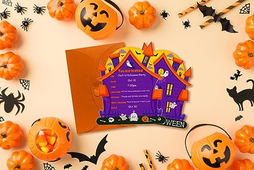 D4DREAM Halloween Party Invitation Cards and Envelopes 12 Pcs Brown Unisex Adult
