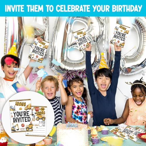 Construction Birthday Party Invitations with Dump Truck Design