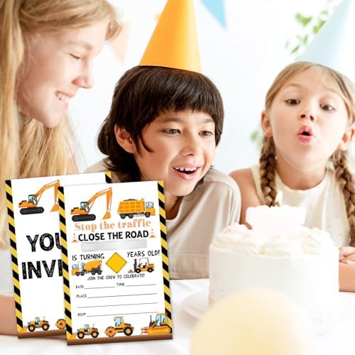 Construction Birthday Invitations with Envelopes 20 Set