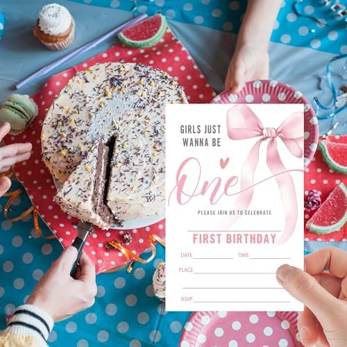 Pink Bow Birthday Invitation Cards with Envelopes