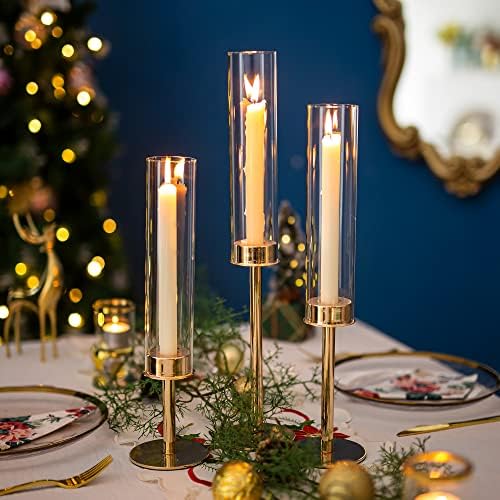 Sziqiqi Gold Taper Candle Holder 6 Pcs Hurricane Centerpieces