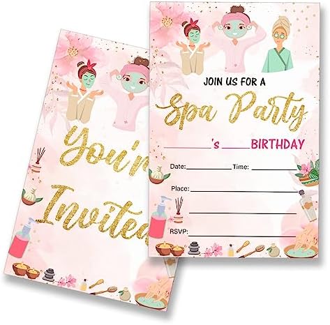 EUDOSI Pink Spa Birthday Party Invites Set of 20 with Envelopes