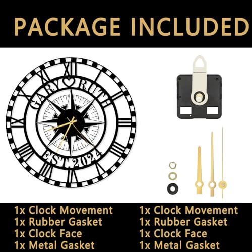 Custom Metal Compass Wall Clock with Name and Date