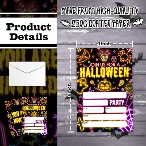 4 x 6 Laser Halloween Party Invitations Neon Style