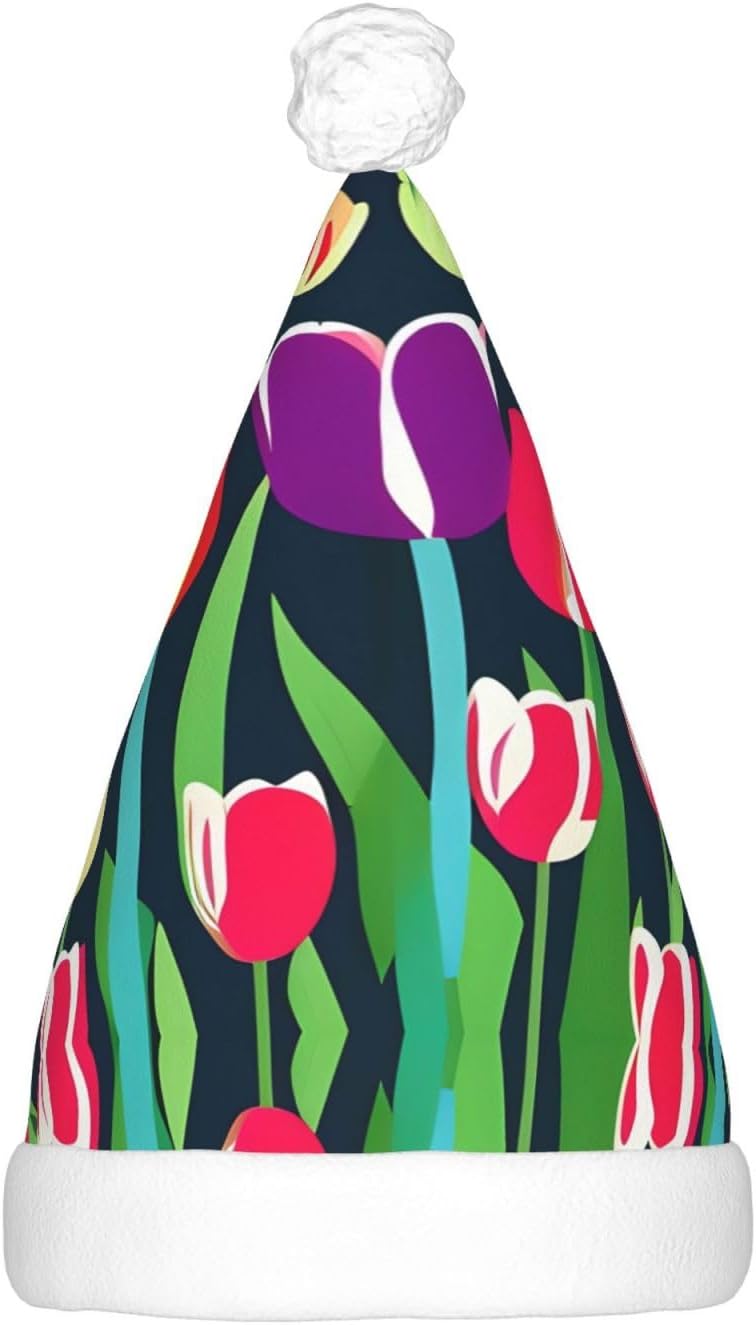 Colorful Tulips Print Christmas Hat with LED Lights