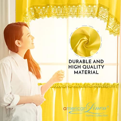 American Linen Caf Curtains with Valance and Embroidered Border