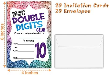 10th Birthday Invitations 20 Count with Envelopes