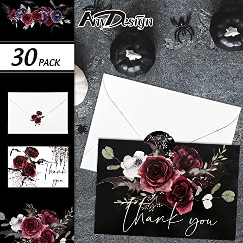 30 Pack Halloween Floral Thank You Cards with Envelopes