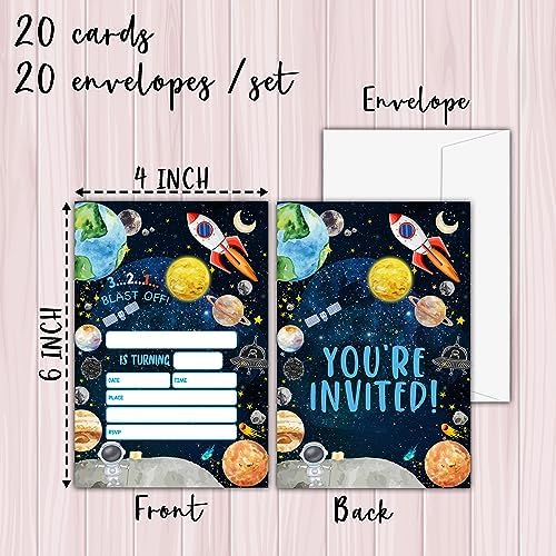 Outer Space Birthday Invitations for Kids and Adults 20 Set with Envelopes