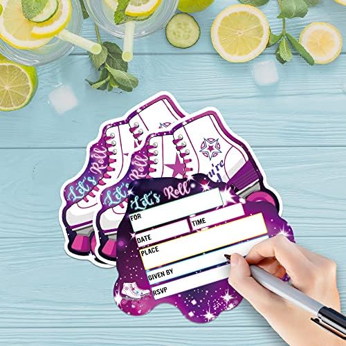 ERHACHAIJIA 15 Pcs Starry Sky Roller Skates Party Invites Cards With Envelopes