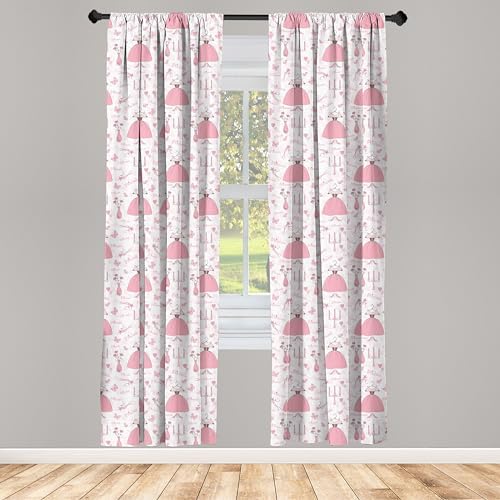 Ambesonne Cartoon Panels Curtains 28x63 Rose Pink White