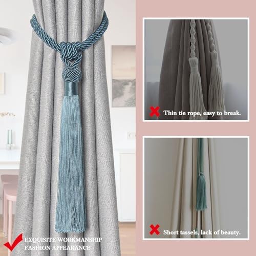NICEEC 4 Pack Teal Curtain Tiebacks with Tassels