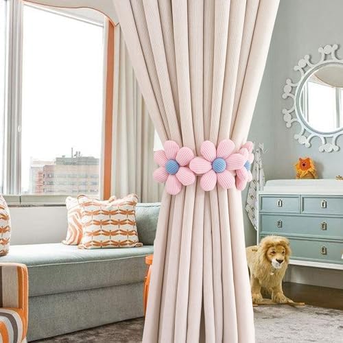 2pcs Flower Curtain Buckles Pink Cute Decorative Tie