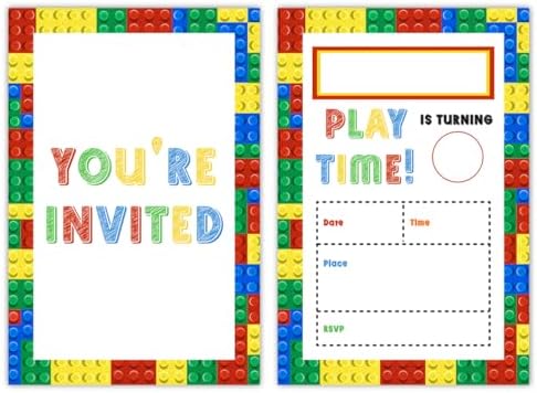 Qlnuk Building Blocks Birthday Invites With Envelopes Set of 20