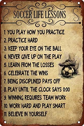 Retro Tin Sign Soccer Life Lessons Wall Decor